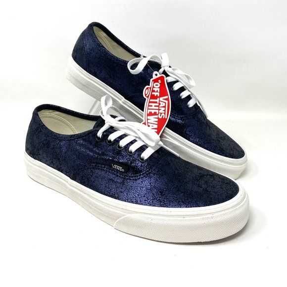 Vans Other - Vans Authentic Shoes Men's Size Low Top Skate Blue Cracked Leather VN0A5HZS9FK